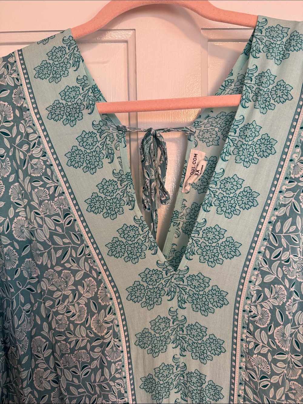Bohemian Maxi Dress with Tassel Tie in Teal - Picture 5 of 6